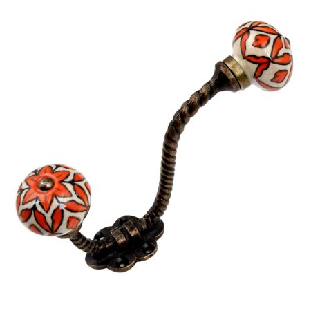 Handmade Orange Floral Ceramic Antique Rope Iron Hook